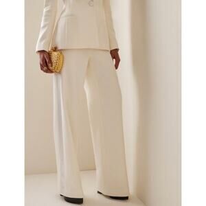 Sergio Hudson Silk Blend Satin-Trimmed Wide Leg Plants Size 6- Vanilla